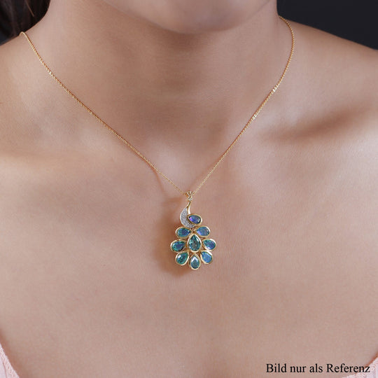 Pfau Triplett Quarz-Anhänger mit Kette, 925 Silber vergoldet ca. 5,01 ct