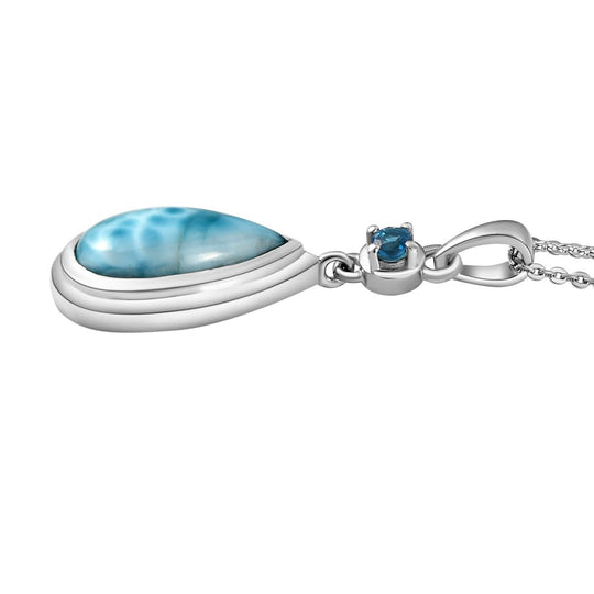 Larimar und Neon Apatit-Anhänger mit Kette, 925 Silber platiniert ca. 3.22 ct