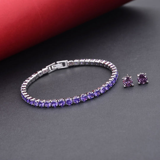 Lila Zirkonia-Ohrstecker mit Armband, reines Messing ca. 21,00 ct