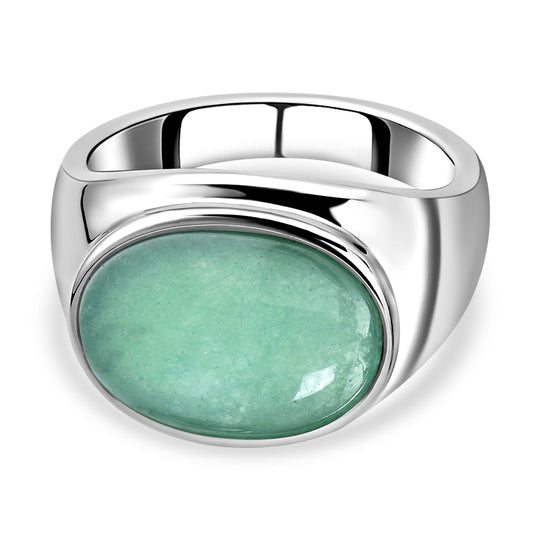 2er-set Grüner Aventurin-Ring und Anhänger mit Kette, ca. 50 cm, Edelstahl, ca. 27,00 ct