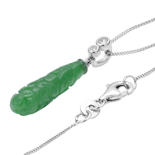 Grüner Jade und weißer Zirkon-Anhänger mit Kette, 925 Silber, 925 Silber rhodiniert ca. 7.74 ct