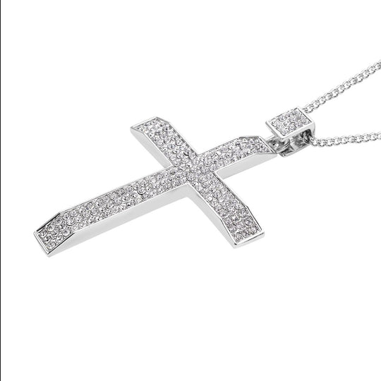 Weißer Kristall Kreuz-Anhänger mit Kette, silberfarben 10.00 ct