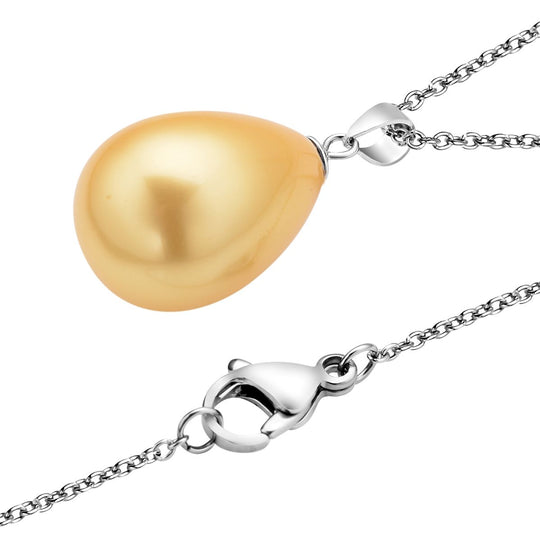 Goldener Muschelkernperlen-Anhänger mit Kette, 925 Silber rhodiniert und Edelstahl