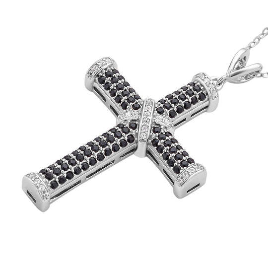 Schwarzer Spinell Kreuzanhänger mit Kette, 925 Silber rhodiniert ca. 0,51 ct