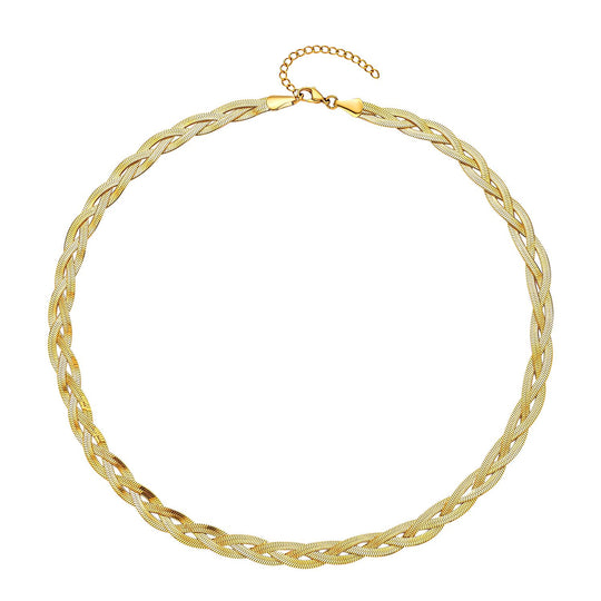 2er Set - Geflochtene Halskette und Armband, Edelstahl goldfarben