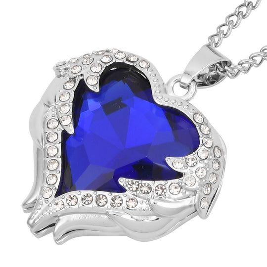 2er Set Glas, Kristall Anhänger mit Kette und Ohrringe, Blau