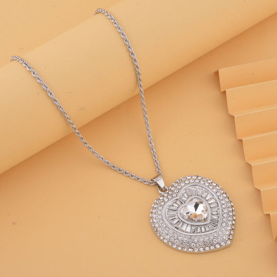 Herz Kristall Anhanger mit Kette, Silberfarben