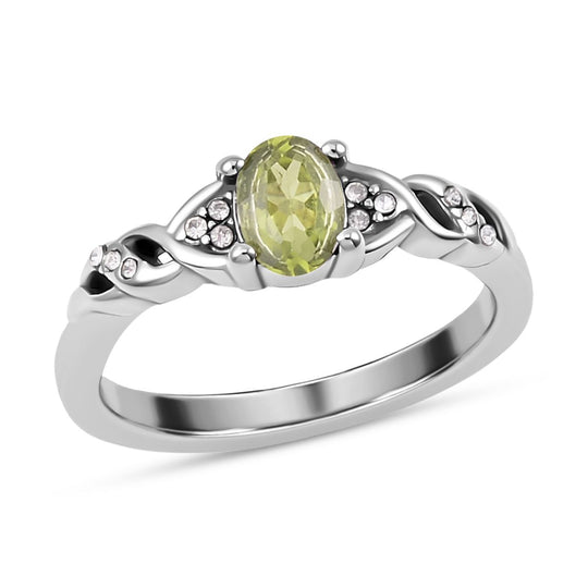 2er Set - Natürlicher Peridot Ring und Anhänger mit Kette Schmuckset, Reiner Edelstahl, ca. 0.60 ct