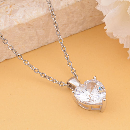 Weißer Zirkonia Herz Anhänger mit Kette, 925 Silber rhodiniert und Edelstahl ca. 5.65 ct