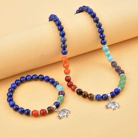 Multi-Edelstein und Opalit Schmuckset mit Glücksklee-Anhänger, Legierung