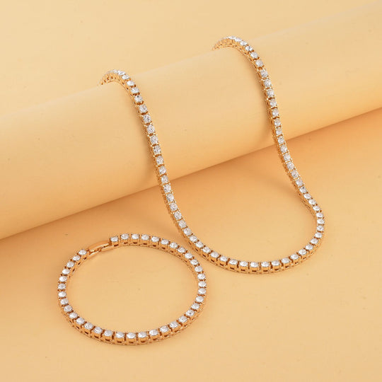 2er Set - Weißer Kristall Halskette und Armband Schmuckset, roséfarben