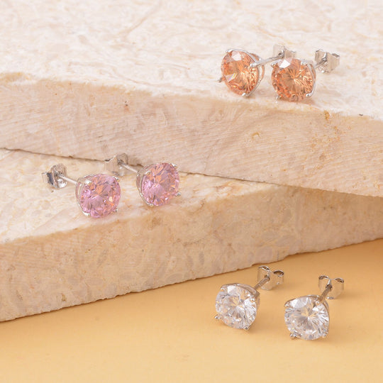 3er Set, Weißer Zirkonia, Rosa Zirkonia Schmuckset 925 Silber rhodiniert ca. 1.00 ct
