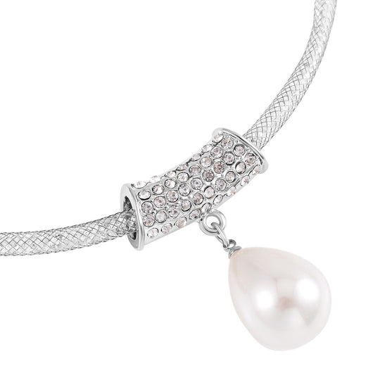 Goldener Muschelkernperle und weißer Kristall Anhänger mit 45+5cm Kette, Legierung