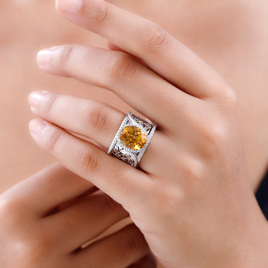 Citrin Ring, platiniert, ca. 4.65 ct