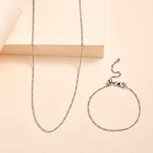 2er Set - Figaro Halskette, ca.18cm, mit Armband, ca. 7,5cm, Silber platiniert