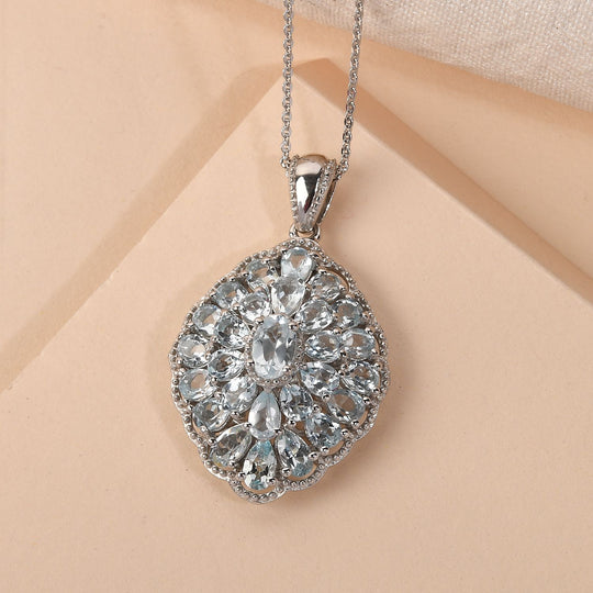 Himmelblauer Topas Anhänger mit Kette, ca. 50 cm, 925 Silber platiniert, ca. 6.14 ct