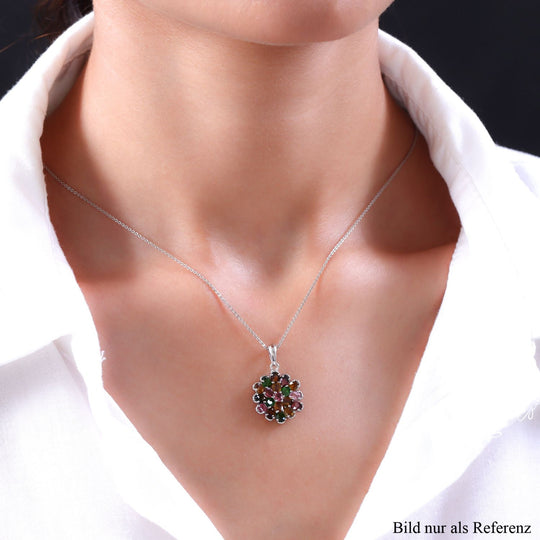 Natürlicher mehrfarbiger Turmalin Anhänger mit Kette, 925 Silber platiniert, ca. 3.17 ct
