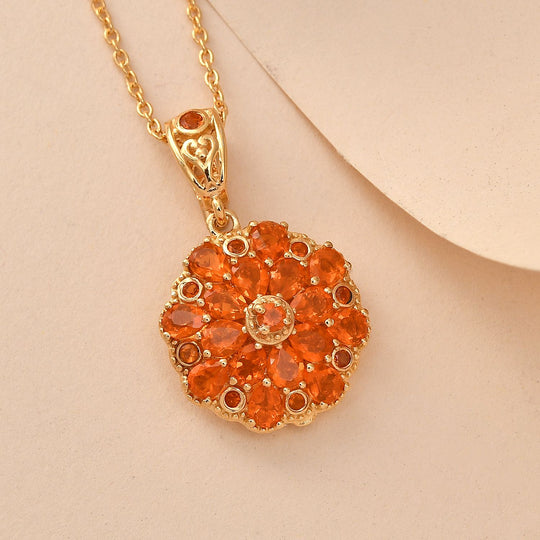 Salamanca Feueropal-Anhänger mit Kette, 925 Silber Gelbgold Vermeil ca. 1.98 ct