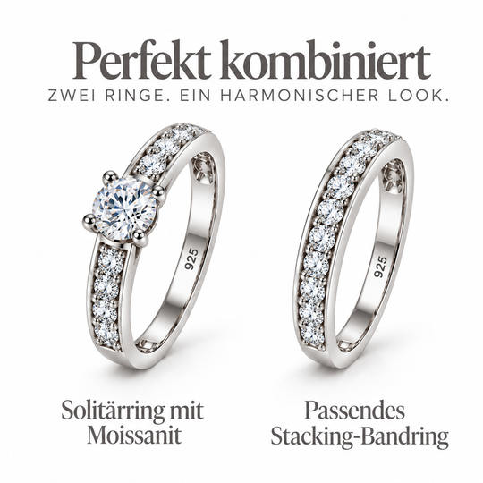 2er-Set Moissanit Stacking-Ringe, 925 Silber platiniert - 1,45 ct.