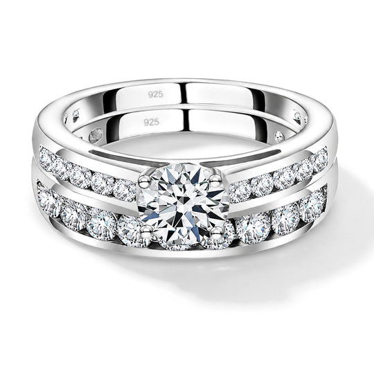 2er-Set Moissanit Ringe, 925 Silber platiniert - 1,38 ct.