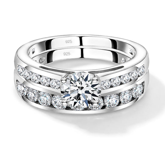 2er-Set Moissanit Ringe, 925 Silber platiniert - 1,38 ct.