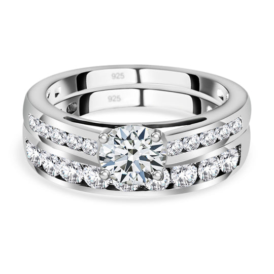 2er-Set Moissanit Ringe, 925 Silber platiniert - 1,38 ct.