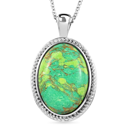 Grüner Onyx Anhänger mit Kette, Edelstahl, ca. 22.67 ct