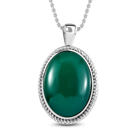 Grüner Onyx Anhänger mit Kette, Edelstahl, ca. 22.67 ct