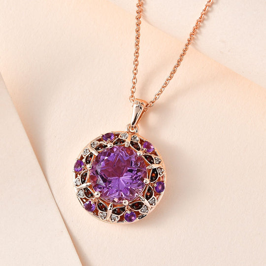 GP Trionfo Kollektion - AA Rose De France Amethyst, Afrikanischer Amethyst Anhänger mit Kette, 925 Silber Roségold Vermeil, ca. 9.37 ct