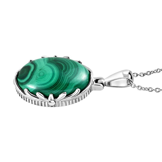 Malachit Anhänger mit Kette, Edelstahl ca. 28.20 ct