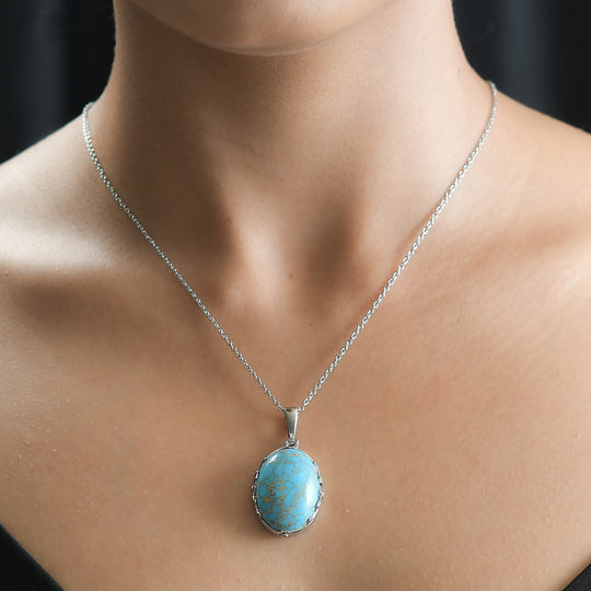 Blaues Türkis Anhänger mit Kette, Edelstahl ca. 19.00 ct