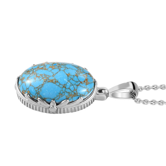 Blaues Türkis Anhänger mit Kette, Edelstahl ca. 19.00 ct