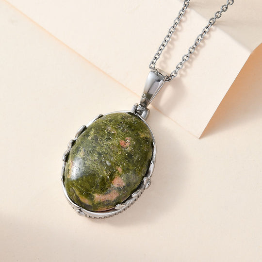 Unakite Anhänger mit Kette, Edelstahl, ca. 25.55 ct