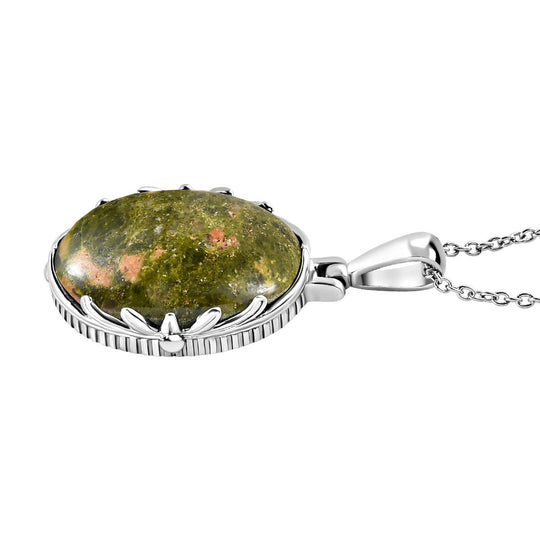 Unakite Anhänger mit Kette, Edelstahl, ca. 25.55 ct
