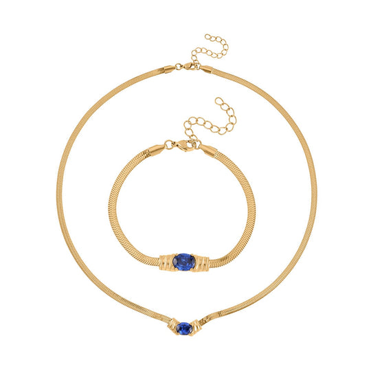2-teiliges Schmuckset, Halskette und Armband mit Weißer Kristallen, Edelstahl goldfarben