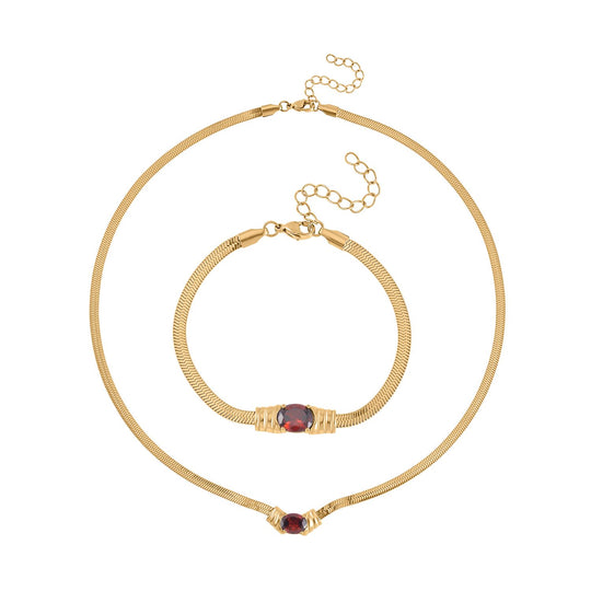 2-teiliges Schmuckset, Halskette und Armband mit Weißer Kristallen, Edelstahl goldfarben
