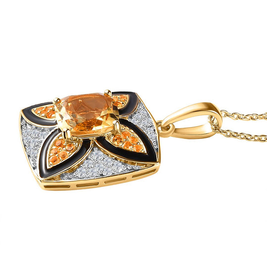 GP Royal Kollektion - AA Citrin, Weißer Zirkon Anhänger mit Kette, 925 Silber Gelbgold Vermeil, ca. 5.43 ct