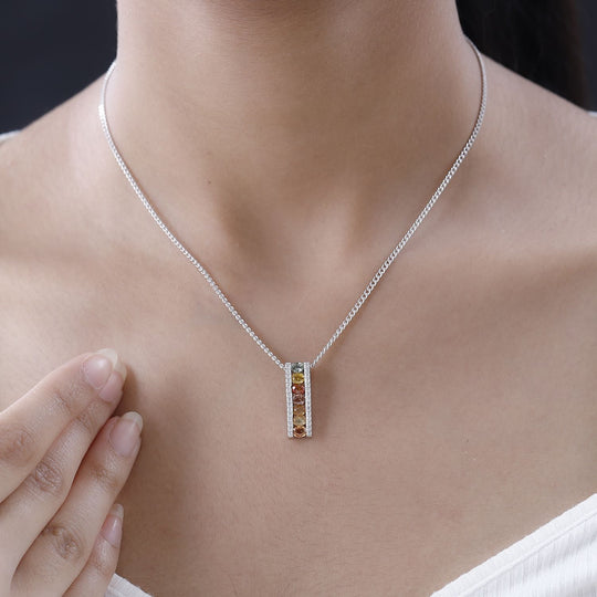 AA Mehrfarbige Saphir, Weißer Zirkon Anhänger mit Kette, 925 Silber platiniert ca. 2.07 ct