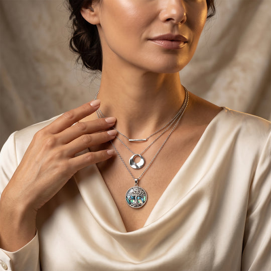 Labradorit Lebensbaum Legierung-Anhänger mit 50cm Edelstahl-Kette - 32,50 ct.