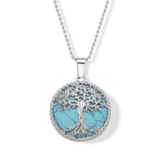 Labradorit Lebensbaum Legierung-Anhänger mit 50cm Edelstahl-Kette - 32,50 ct.