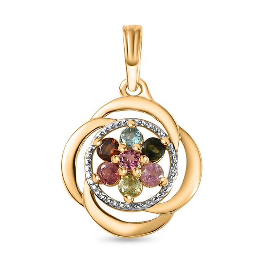 2er Set - Mehrfarbiger-Turmalin Anhänger und Ohrringe, 925 Silber Gelbgold Vermeil, ca. 1.50 ct
