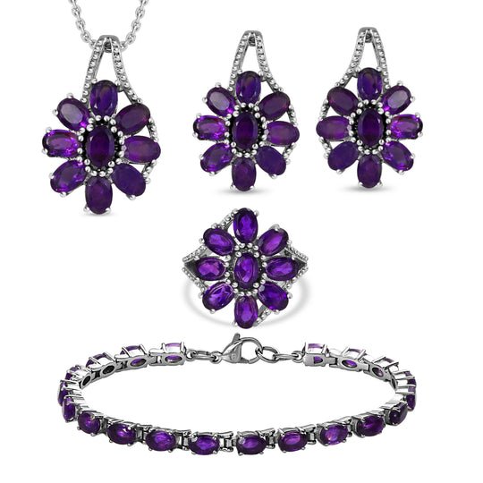 Afrikanischer Amethyst Schmuckset Edelstahl ca. 25.63 ct