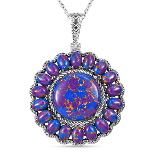 Lila Türkis Anhänger mit Kette ca. 50 cm, 316L Edelstahl ca. 38.00 ct
