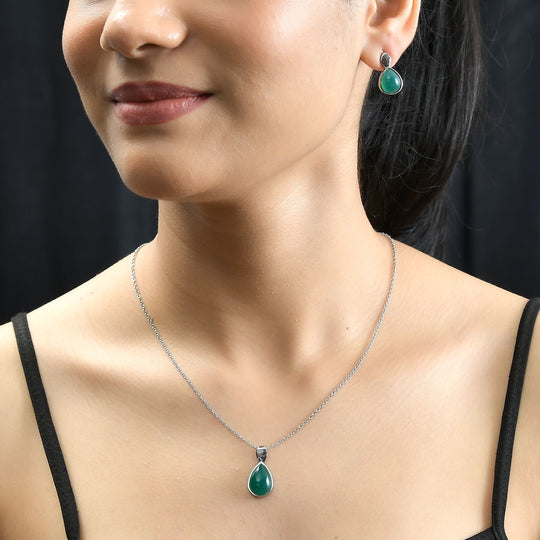 Blaues Türkis Schmuckset Edelstahl ca. 13,39 ct.