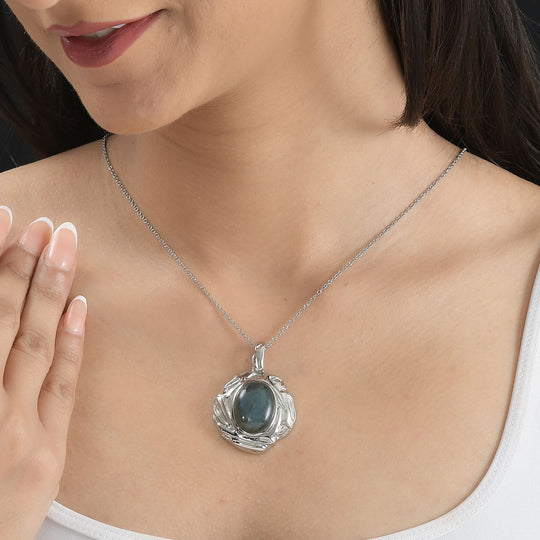 Strukturierter Lapislazuli-Anhänger mit 50cm Kette, Edelstahl - 15 ct.