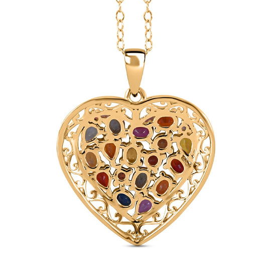 Mehrfarbig Saphir Anhänger mit Kette, 925 Silber Gelbgold Vermeil ca. 3.46 ct