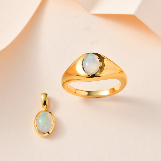 AA Natürlicher, äthiopischer Welo Opal Schmuckset 925 Silber Gelbgold Vermeil (Größe 19.00) ca. 1.04 ct