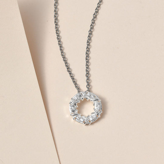 Granat Zirkonia Anhänger mit Kette, 925 Silber und Edelstahl