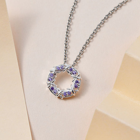 LUSTRO STELLA - Blauer Zirkonia Anhänger mit Kette ca. 50 cm, 925 Silber und 316L Edelstahl