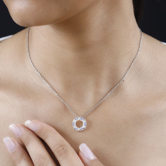 LUSTRO STELLA - Blauer Zirkonia Anhänger mit Kette ca. 50 cm, 925 Silber und 316L Edelstahl